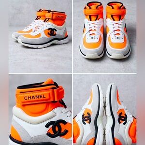 Neon Orange Chanel High top Sneakers women’s size 8